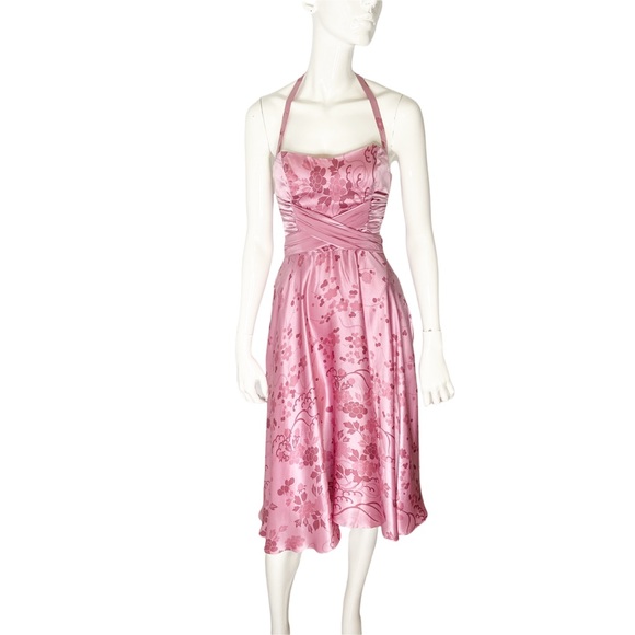 Betsey Johnson Dresses & Skirts - Vintage Betsey Johnson Silk Halter Dress Pink Floral Print Smocked Back Size 2